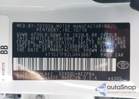 2020 Toyota Avalon Limited z USA, uszkodzony, nr VIN 4T1CZ1FB2LU043667